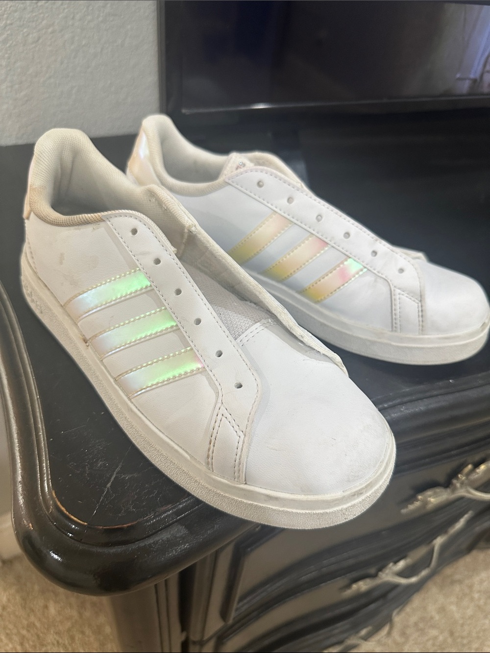 Adidas Women's Sneakers with Iridescent Stripes - no shoelaces
